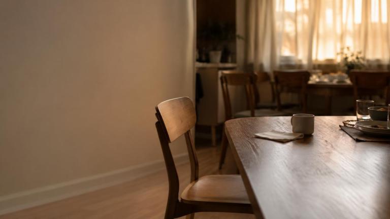 An untouched drink and an isolated empty chair symbolize the loneliness and hidden pain caused by mockery.